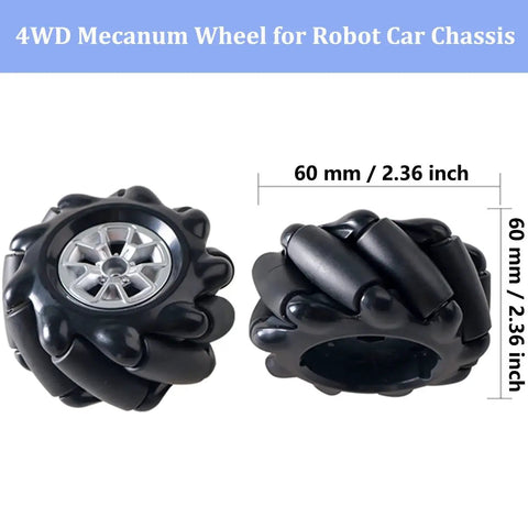 60mm black mecanum wheel for 4WD Mecanum Wheel Car Chassis Kit With TT Motors And Remote Control for Arduino Raspberry Pi Microbit