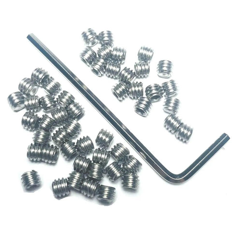 304 Stainless Steel Hex Socket Set Screws 8-32 X 1/8 Inch, 50-piece set with 5/64 inch Allen wrench, Allen head grub screws.