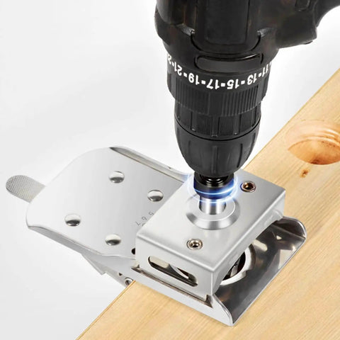 Pro Grade Concealed Door Hinge Jig For Precise Cabinet Door Mounting, 35mm Stainless Steel Locking Hinge Jig with drill in use