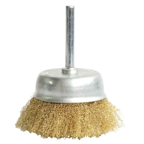 Brass Wire Wheel Brush Kit For Drill 5 Pc With One Quarter Inch Shank 0.13mm True Brass Wire Crimped Cup Brushes Soft Enough For Cleaning Or Deburring Without Scratches On Metal And Wood close-up