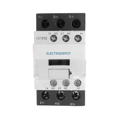 Heavy Duty Three Pole 30A Contactor With 110 To 120V Coil For Motors And Lighting, front view showing terminals and auxiliary contact