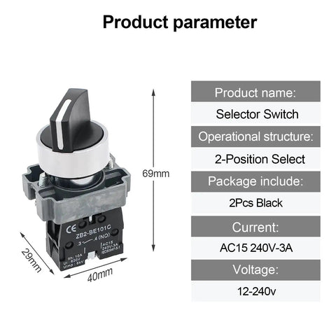 Two Pack Beefy Metal Head Selector Switch 2 Position 1NO 10A 600V Industrial Toggle Switch with 6kV Impulse AC15 240V 3A CE