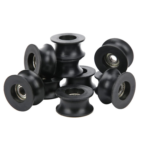 Set of 10 black nylon-coated deep-U-shaped pulley wheels with 608ZZ bearings for rail and sliding applications