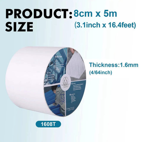 Outdoor Waterproof TPO Butyl Tape 3.94 Inch by 16.4 Feet by 1.6 mm roll showing thickness and usage details