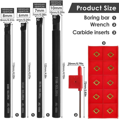 Pro Grade 14 Piece Mini Metal Lathe Tool Set With S06K S07K S08K S10K SCLCR06 Boring Bars, Shanks, Inserts, and Wrenches