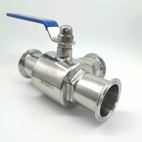 Geife 2-inch tri-clamp sanitary 3-way ball valve with blue lever, stainless steel 304