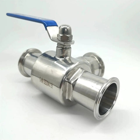 2 Inch Sanitary Tri Clamp Ball Valve 3 Way T Port With PTFE Seat Stainless Steel 304 Blue Handle 64mm OD Flange