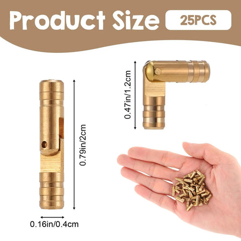 Hidden Brass Barrel Hinges Set, 25 Pieces, 20x4mm Invisible Concealed Cylinder Hinges With 135 Degree Opening shown in hand