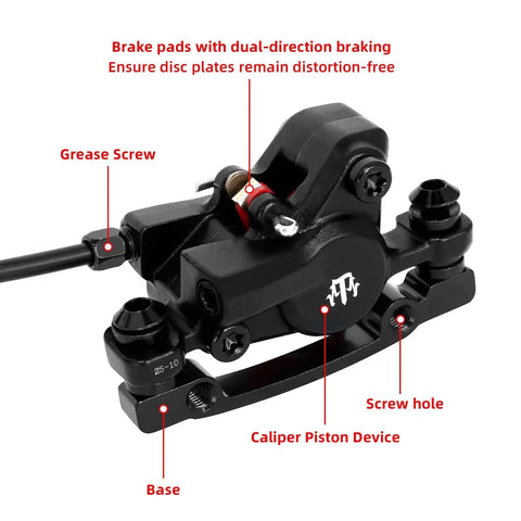 Black 2-piston hydraulic MTB disc brake caliper with mounting bracket for mountain bikes
