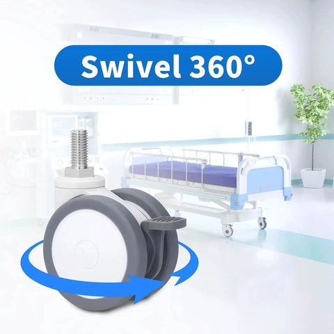 Desk Chair Wheels Replacement Noiseless Swivel Casters With Medical Rubber TPR for smooth glide, showing 360-degree swivel ability in a hospital room.