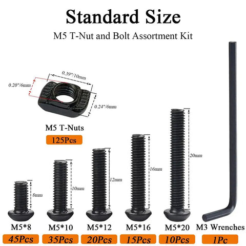 252 Piece M5 T Nuts And T-Slot Bolts Extrusion Accessories Kit With M5 8-20mm Hex Socket Screws T Nuts And Allen Wrench