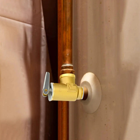 RV Water Heater Temperature And Pressure Relief Valve Half Inch NPT with epoxy coated probe installed on a tank