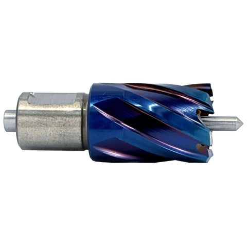 Nano-Composite Blue Coated Annular Cutter Five Eighths Inch By Two Inch ANC Series NACO Coating Extends Tool Life Up To Thirty Percent And Delivers Fast Clean Cuts Through Steel Cast Iron And Stainless Materials Drill America side view