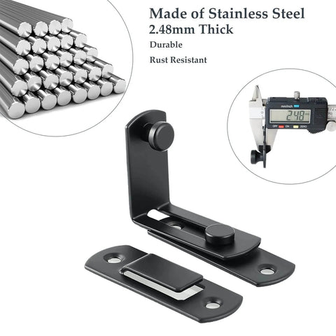 Two Pack Beefy Stainless Steel Barn Door Lock Set With 90 Degree Latch And Catches For Sliding Bathroom Doors Black Finish