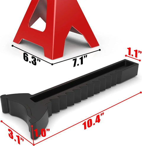 2 Ton Steel Car Jack Stands Pair 4000 Lb Capacity With Welded Frame showing base dimensions and a ratchet bar