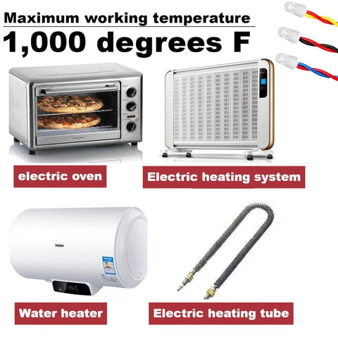 Collage of electrical heating appliances: electric oven, electric heating system, Haier water heater, and heating tube.
