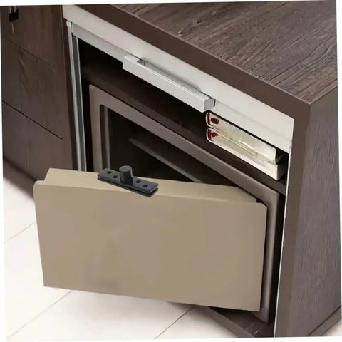 2-Piece Stainless Steel Hidden Pivot Hinges for Concealed Doors and Cabinets, installed on wooden cabinet door