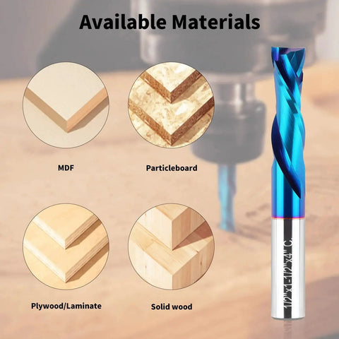 Image of Up Down Spiral Router Bit Pro Grade With Half Inch Shank And Half Inch Cutting Diameter Nano Blue Coated Solid Carbide End Mill For Wood Carving And Engraving CNC Milling Extra Long Four Inch Overall Length For Clean Edges.