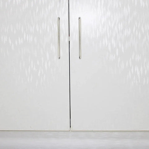 Six Pack Stainless Steel Cabinet Hardware Arched Drawer Pulls 128mm Hole Centers installed on white cabinet doors