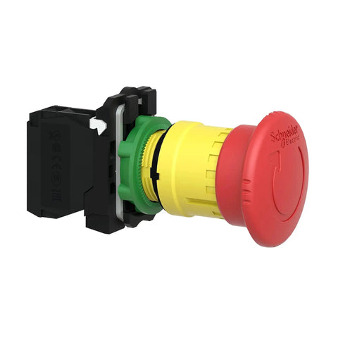 Side view of Red 22mm Emergency Stop Push Button Plastic Maintained Push Turn To Release Panel Mount Safety Switch IP66