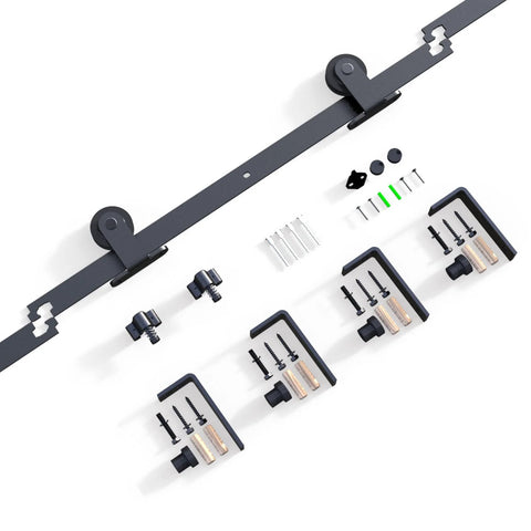 Sliding Barn Door Hardware Kit Black For 5.5 Foot Ceiling Mount With L Shaped Bracket System heavy duty components displayed