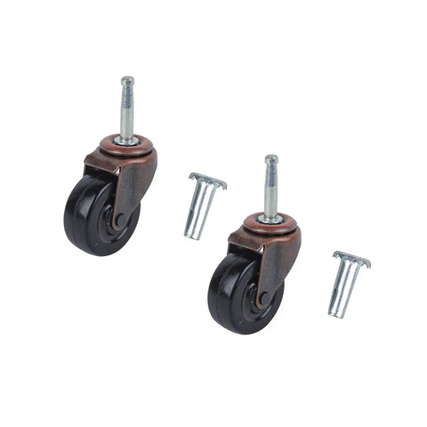 2 Inch Stem Caster 2 Pack Black Soft Rubber Wheel 3/4 Inch Wide With Double Ball Bearing Swivel Copper Friction Stem Mount for Wood Furniture