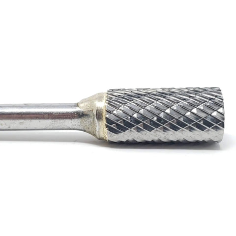 1/2 Inch SA-5 Solid Carbide Cylinder Bur Double Cut for precise deburring and shaping in metalworking, side view close-up