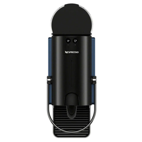 Top view of Pixie Espresso Machine By DeLonghi In Dark Blue, a compact capsule brewer for espresso and lungo, showing controls.