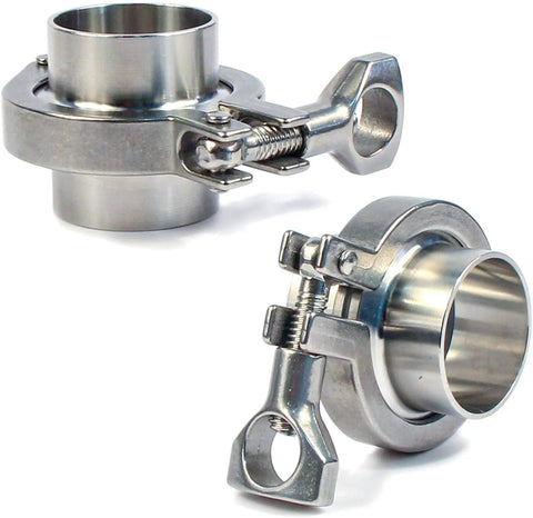 GDFYMI tri-clamp stainless steel sanitary pipe ferrule set, 2 inch, with wing-nut clamp and gasket (front and side views)