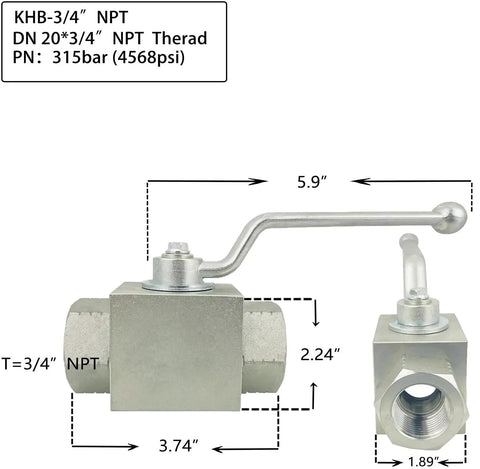 High Pressure Three Quarter Inch Hydraulic Ball Valve With 4568 PSI Shut Off Two Way NPT Connection Carbon Steel With Zinc Plating