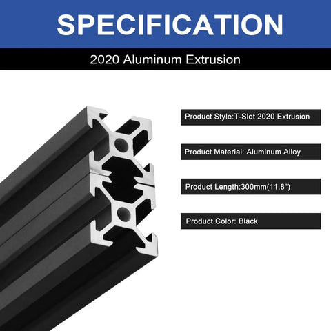 8 Pack 2020 Aluminum Extrusion T Slot 300mm Black 20x20 Framing Kit With Corner Brackets For European Standard Anodized Linear Rail.