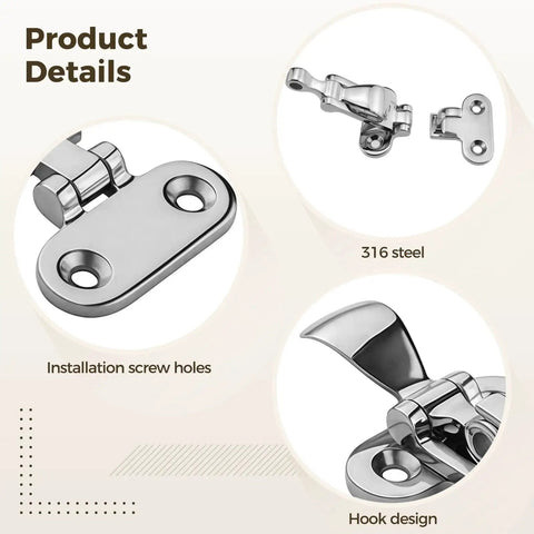 Two Toyosport 316 stainless steel boat latches with mounting holes, 4.3-inch heavy-duty toggle latches