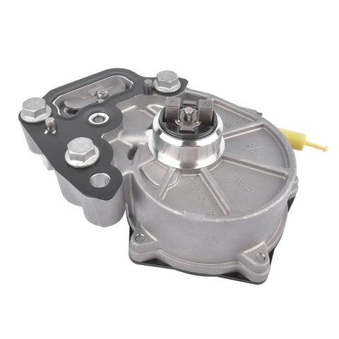 GELUOXI vacuum pump replacement for GM vehicles; aluminum housing, mounting bolts, black gasket (front view)
