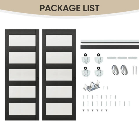 60-Inch By 80-Inch Sliding Closet Door With 5-Lite Frosted Glass Bypass, Hardware Kit And Matching Fascia
