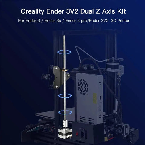 Dual Z Axis Upgrade Kit for Ender 3 Pro V2 with lead screw stepper motor and metal power supply holder installed on 3D printer.
