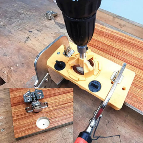 Hinge Drilling Jig For Cabinet Doors Pro Grade Adjustable 15 To 35 Millimeters Hole Locator And Drill Guide in use