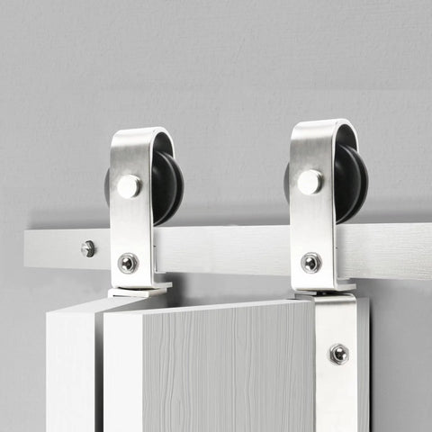 Nickel Plated 72 Inch Double Bifold Sliding Barn Door Hardware Kit For Closet Doors Smooth And Quiet with side mount wheels
