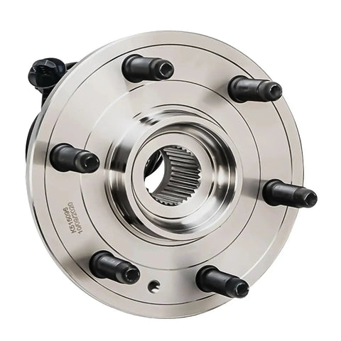 Close-up of 4WD Front Wheel Bearing Hubs Assembly Set For Chevy Silverado 1500, showing hub bolts and central bearing