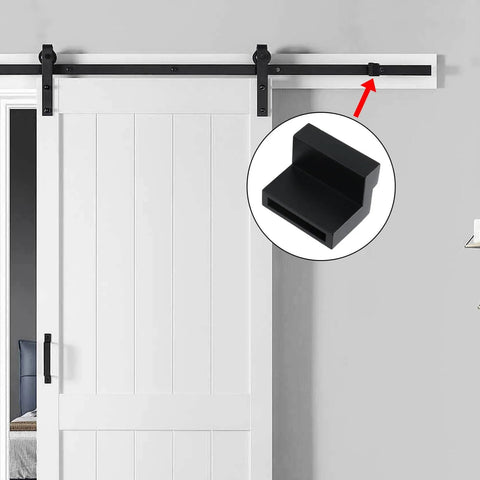Four Pack Black Barn Door Roller Stopper Hardware For 1.61 Inch By 0.28 Inch Track And 41 By 7 Millimeter Rails on white door
