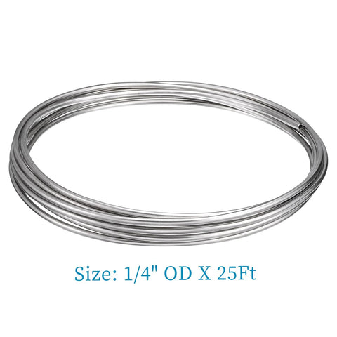 Stainless steel tubing coil, 1/4 in OD x 25 ft, 304 welded grade