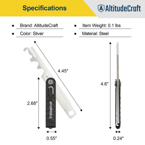 Carbon Scraper Tool For Precision Cleaning Of Mechanical Components Removes Carbon Buildup From Bolt Firing Pin Carrier Cam Pin And Twelve Critical Surfaces Enhancing Accuracy And Performance With Wide Compatibility Across Firearms And Machinery, steel design with ergonomic handle, dimensions labeled.