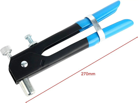 Close-up of blue-handled Pro Grade Rivet Nut Gun from 191 Piece Heavy Duty Blind Rivet Nut Kit Set With 270mm length for projects.