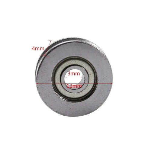 Front view of V Groove Ball Bearing 3x12x4mm Carbon Steel Double Shielded Linear Motion Bearing with visible size measurements