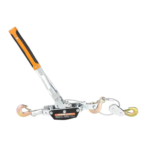 Side view of Five Ton Come Along Winch With Eleven And A Half Foot Steel Cable Dual Gear Heavy Duty Ratchet Puller For Vehicle Rescue