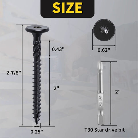 Structural Wood Screws 14 x 2 7 8 In, 55 Pcs Set, Flat Countersunk Head Torx T30 Drive with size dimensions shown.