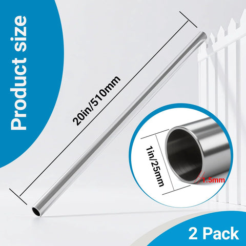Stainless steel pipe, 1 in OD, 20 in length, 1.5 mm wall, 304 stainless, 2-pack