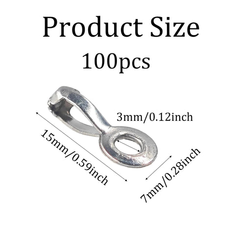 100 Pieces Ball Chain Pull Loop Connectors For Bead Chain 3mm And 3.2mm, 304 Stainless Steel Clasps, product size diagram