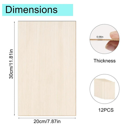 12 Pack Basswood Sheets 12x8 Inch 0.1 Inch Thick for Crafts Laser Cutting Wood Burning and Drawing Projects Natural Lightweight Wood Grain Basswood Boards for DIYers