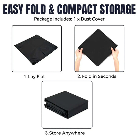 Steps to fold Saturn 4 Ultra Resin 3D Printer Dust Cover With Drawstring And Side Pocket, showcasing compact storage.