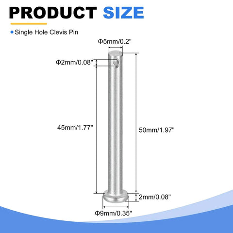 8 Pack Three Sixteenth Inch By Two Inch Single Hole Clevis Pins 304 Stainless Steel Flat Head Heavy Duty Hitch Pin diagram